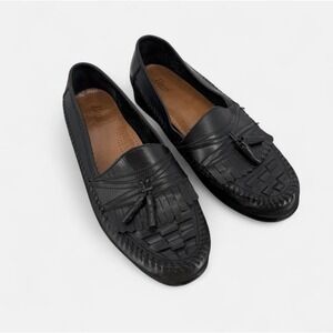 Bass Sz 12M Black Leather Tassel Loafer Woven Toe Detail Preppy Classic Academia